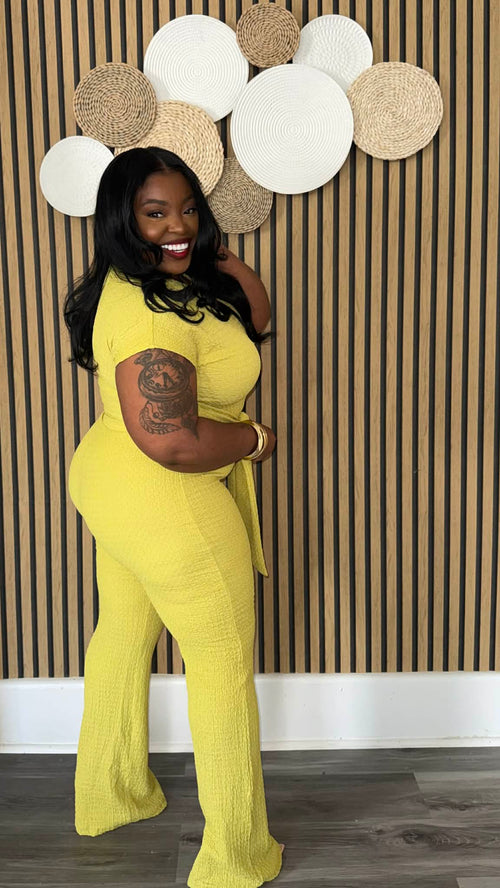 FRONT TIE FLARE CROP TOP SET